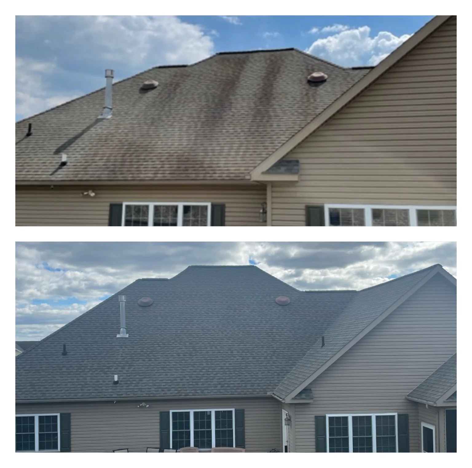 Additional before and after roof cleaning result by NextGen Power Wash